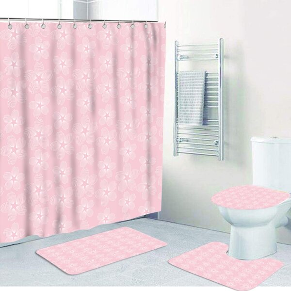 

1pc Flower Print Closestool Mat Or Shower Curtain, Pink