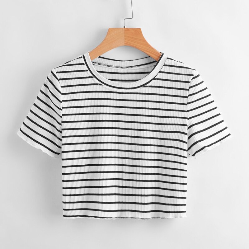 

Striped Ribbed Tee, Black and white