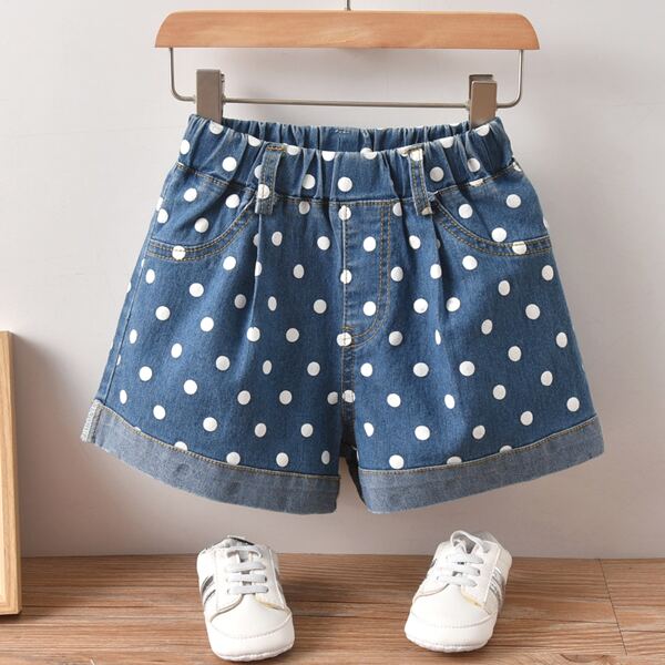 

Toddler Girls Polka Dot Denim Shorts, Medium wash