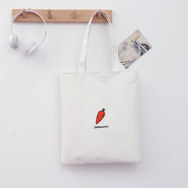 

Cartoon & Letter Graphic Shopper Bag, White