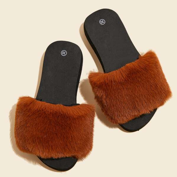 

Toddler Girls Fluffy Slippers, Coffee brown