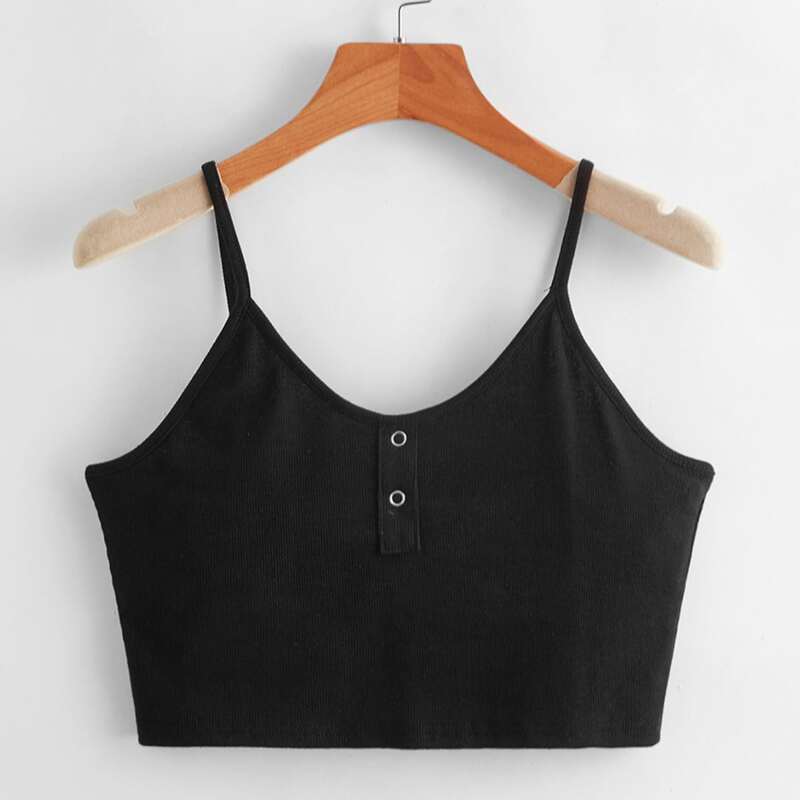 

Solid Button Crop Cami, Black