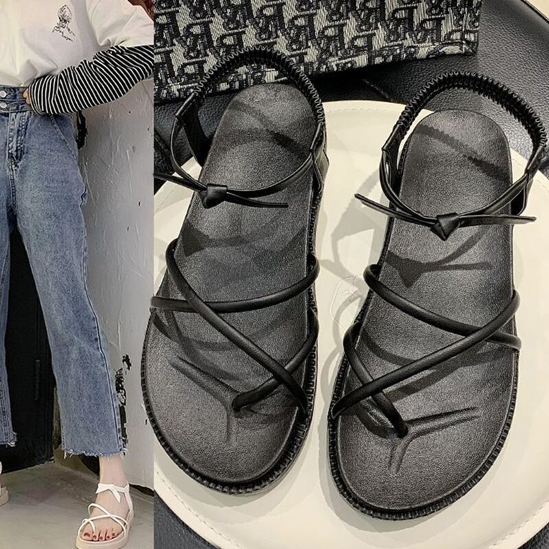 

Toe Post Knot Ankle Strap Sandals, Black