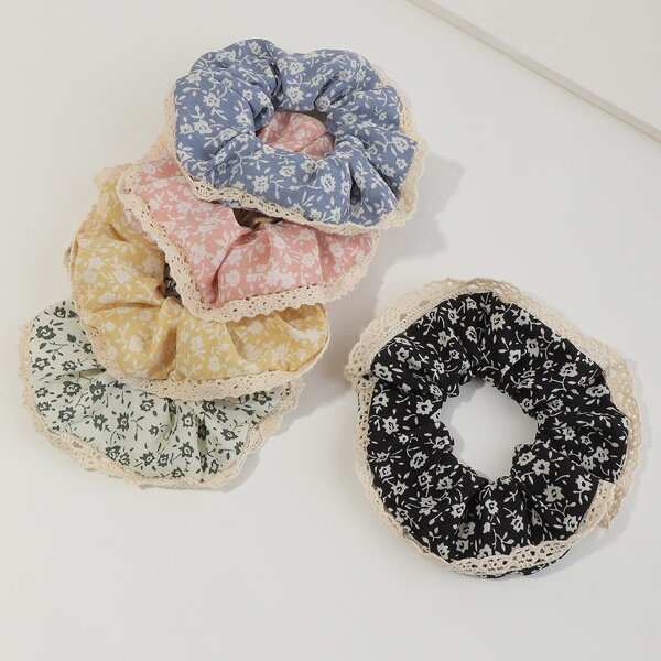 

5pcs Floral Print Scrunchie, Multicolor
