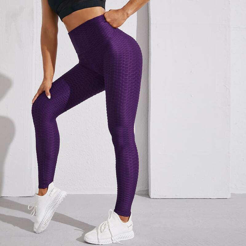 

Solid Wide Waist Textured Sports Leggings, Purple