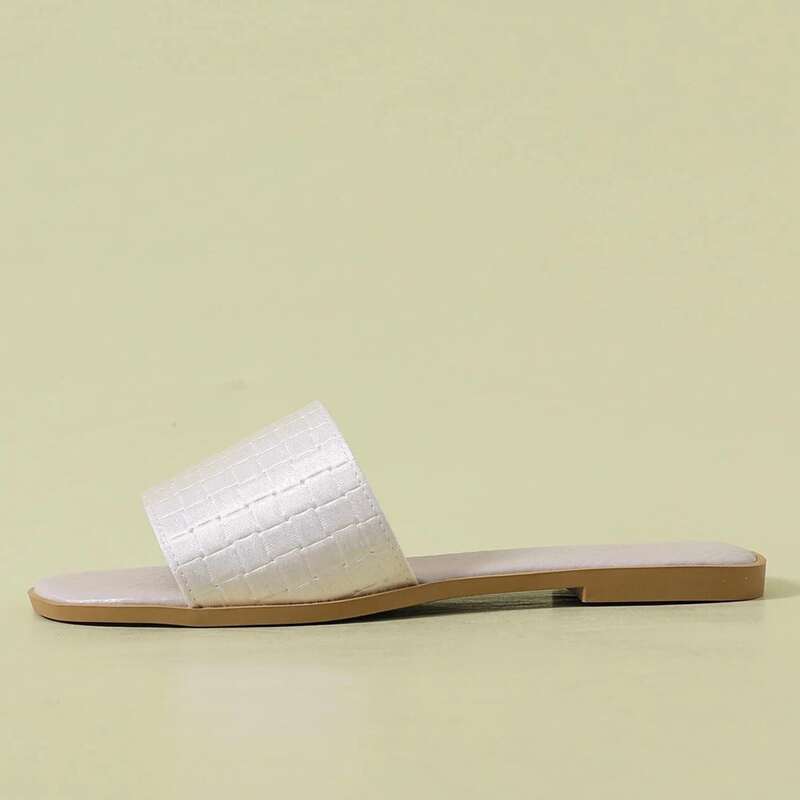 

Plaid Band Slide Sandals, White