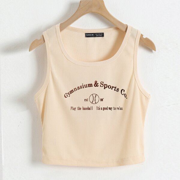 

Plus Slogan Graphic Tank Top, Apricot