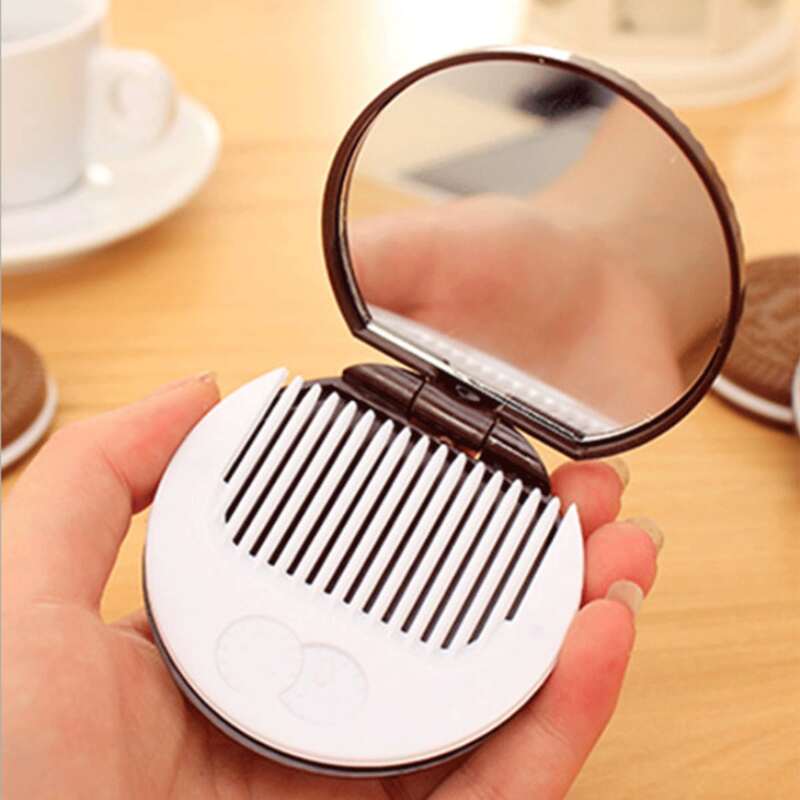 1pc Random Cookie Shaped Makeup Mirror, Coffee brown