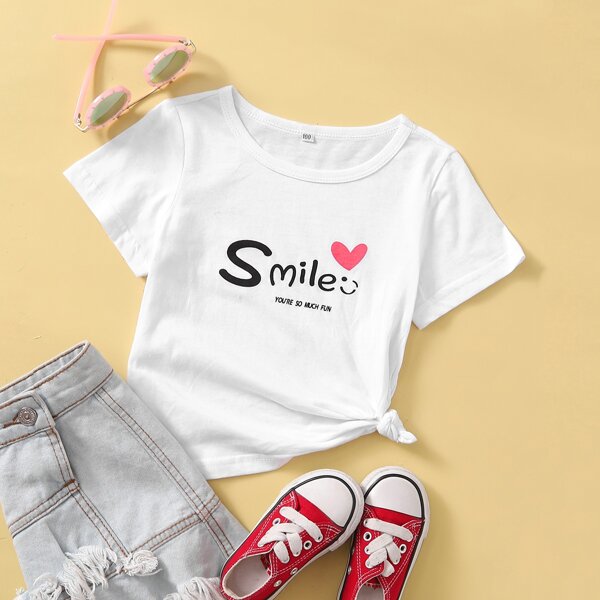 

Toddler Girls Slogan & Heart Print Tee, White