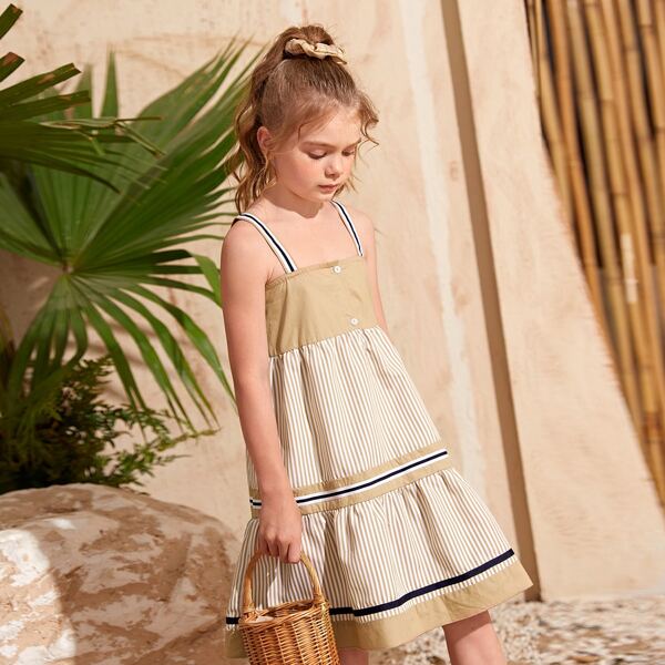 

Girls Striped Button Cami Dress, Multicolor