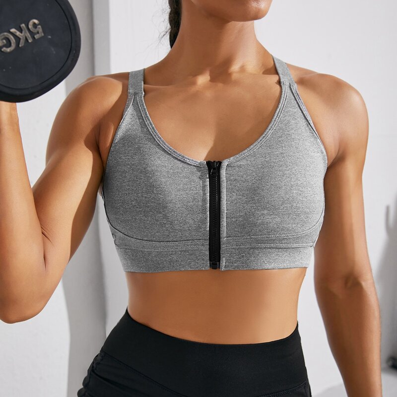 

Two Tone Zip Front Sports Bra, Light grey