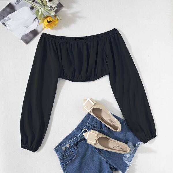 

Off Shoulder Crop Top, Black