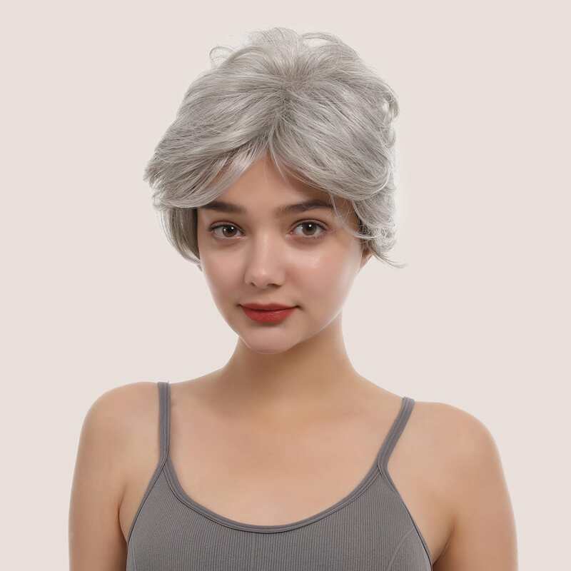 Natural Short Curly Wig, Grey