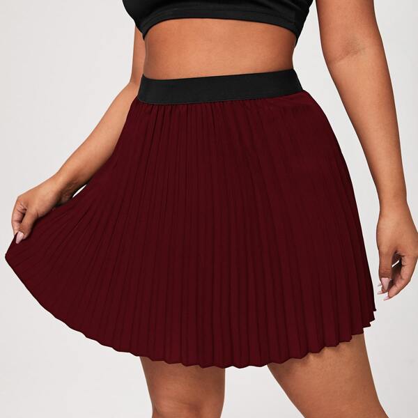 

Plus Solid Pleated Skirt, Maroon