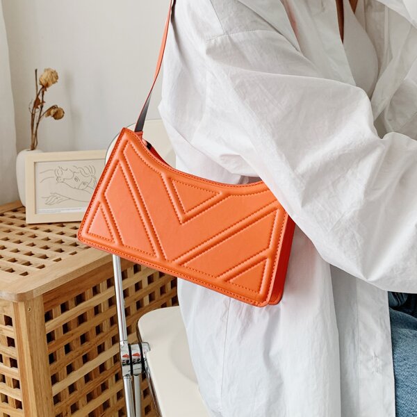 

Minimalist Geometric Embossed Shoulder Bag, Orange