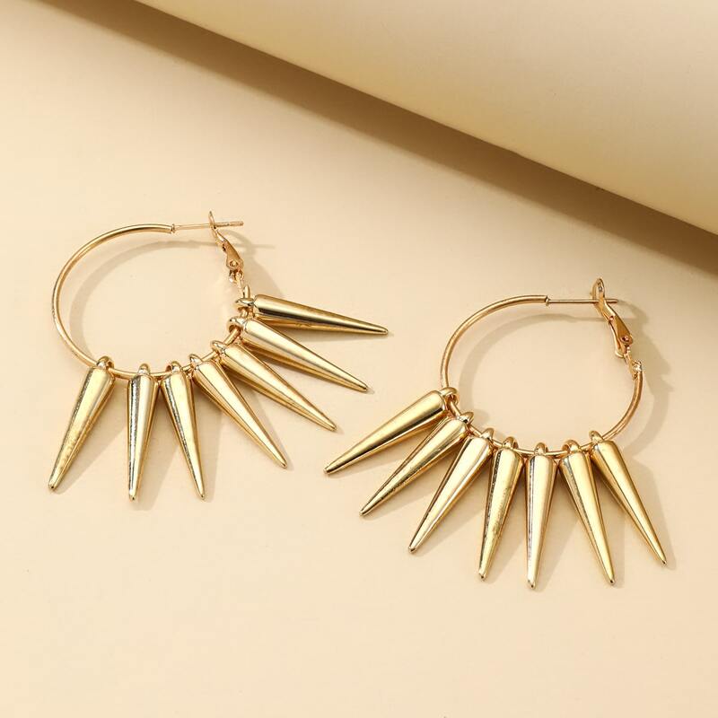 

1pair Spiked Hoop Earrings, Gold
