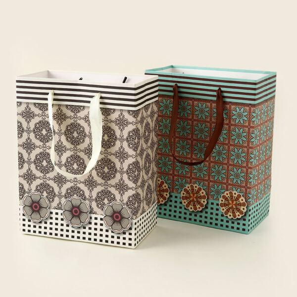 

2pcs Graphic Print Paper Gift Bag, Multicolor