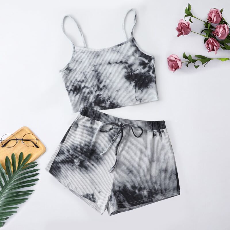

Tie Dye Cami Lounge Set, Black and white