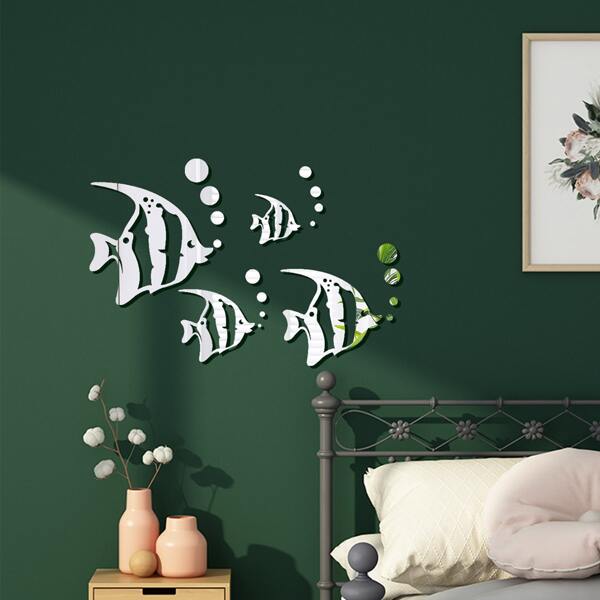 

20pcs Fish Shaped Mirror Surface Wall Sticker, Silver