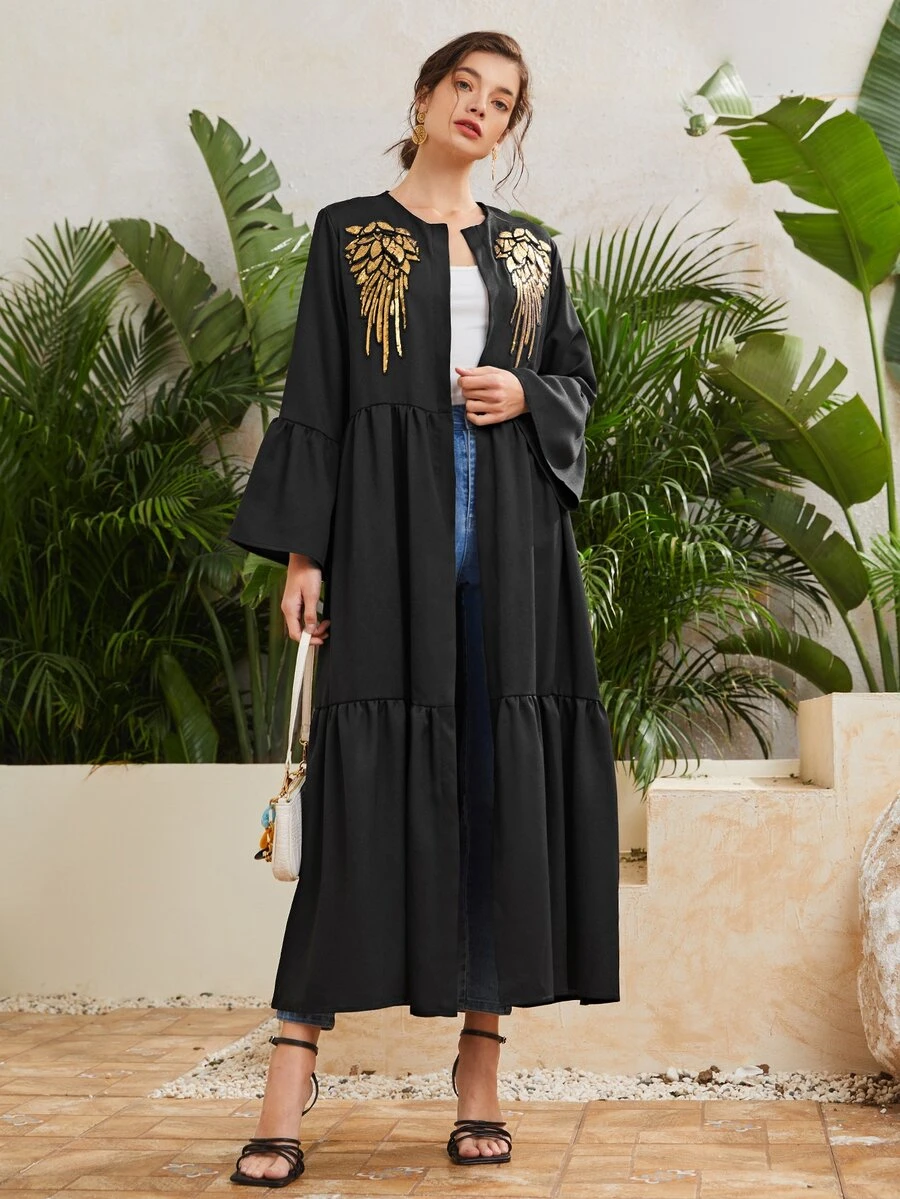 Áo khoác ghép mộng kim sa Viên lá sen Đồ họa Giải trí - màu đen - Xem 1