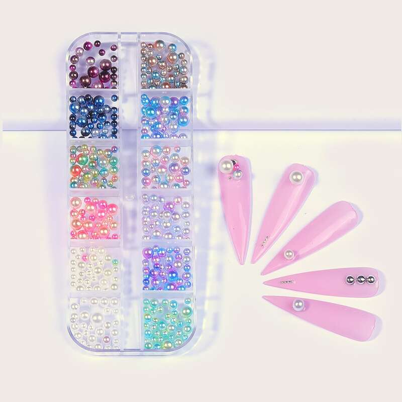

1box Colorful Faux Pearl Nail Art Decoration, Multicolor