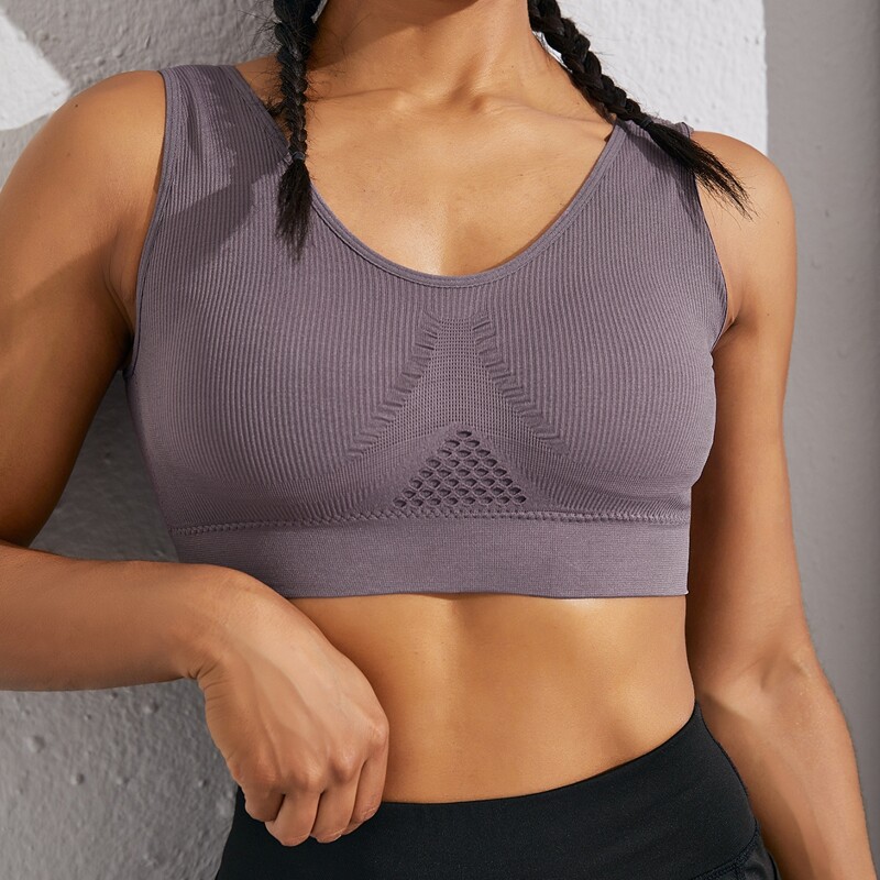 

Light Support Solid Laser Cut Sports Bra, Mauve purple