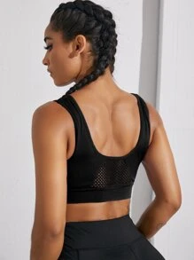 Yoga Basic Medium Support Solid Laser Cut Sports Bra - Black - View 2