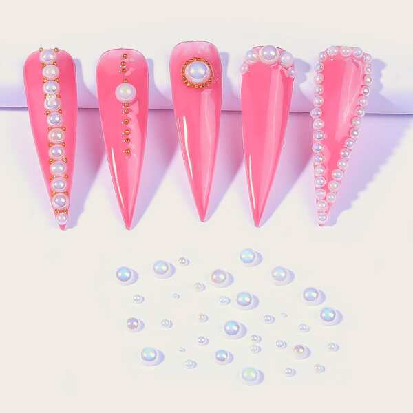 

6packs Faux Pearl Nail Art Decoration, White