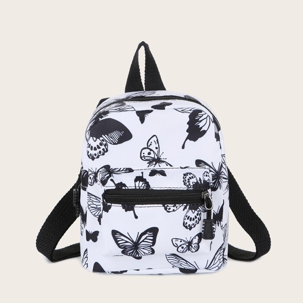 

Butterfly Graphic Pocket Front Backpack, Black and white