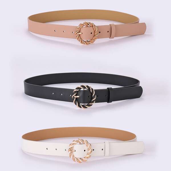 

3pcs Round Buckle Belt, Multicolor