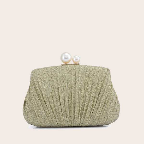 

Faux Pearl Decor Ruched Clutch Bag, Gold