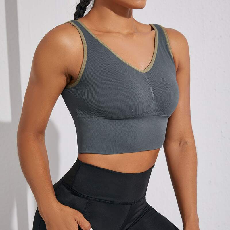 

Medium Support Seamless Contrast Binding Sports Bra, Navy blue