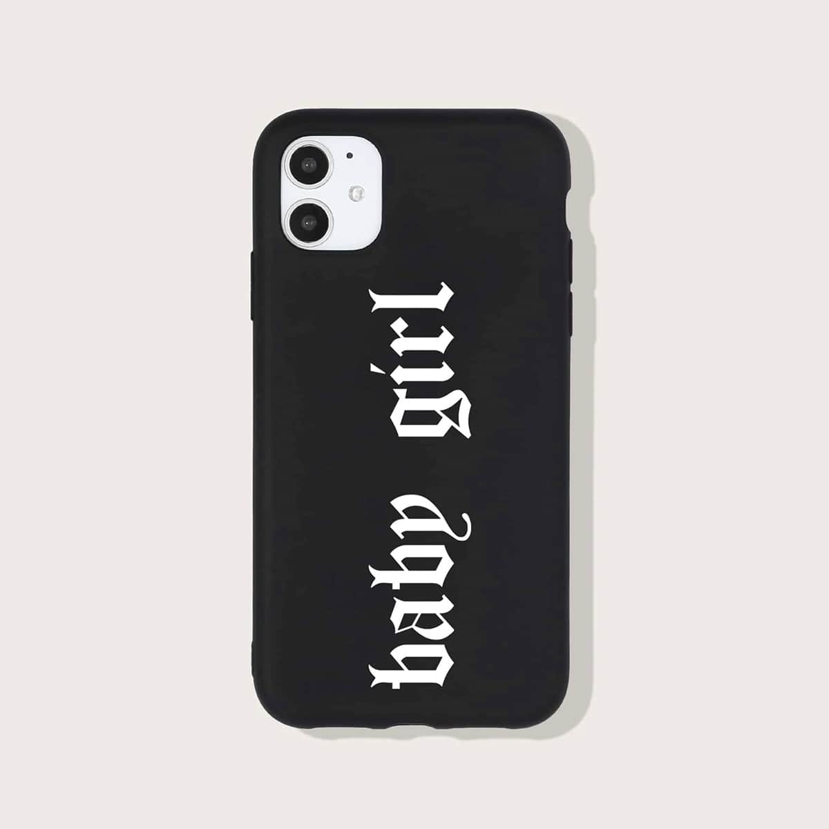 

Letter Print Phone Case, Black