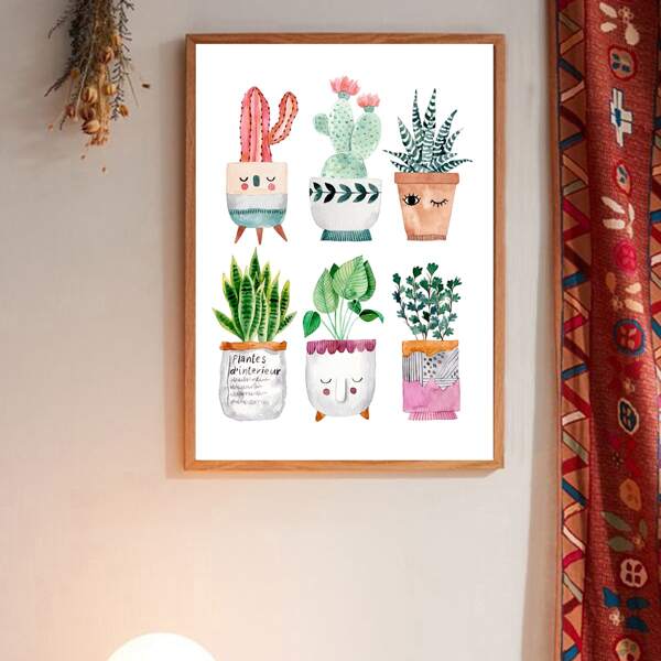 

Potted Plants Print Unframed Painting, White