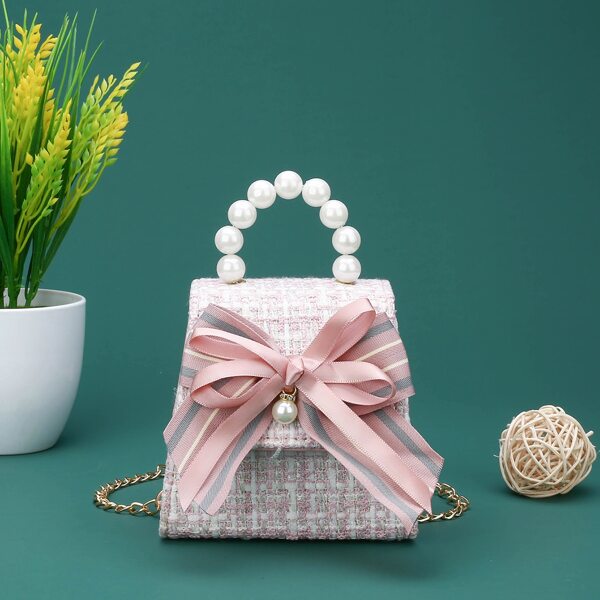 

Girls Bow Decor Faux Pearl Beaded Chain Bag, Pink