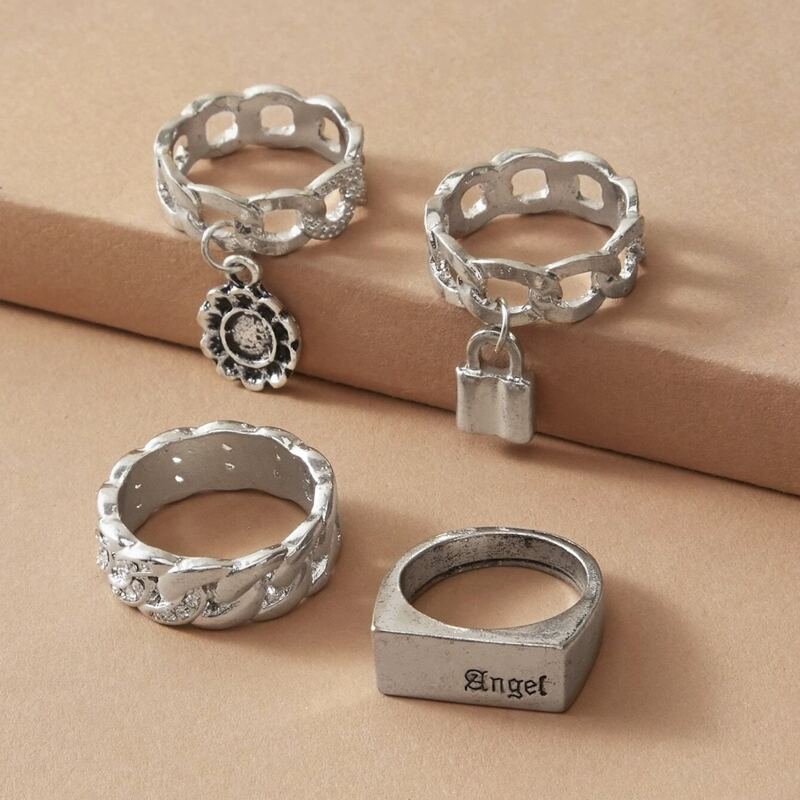 

4pcs Chain Design Ring, Silver