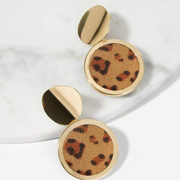 

Leopard Round Drop Earrings, Gold