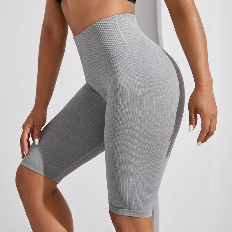

Solid Wideband Waist Seamless Sports Biker Shorts, Light grey