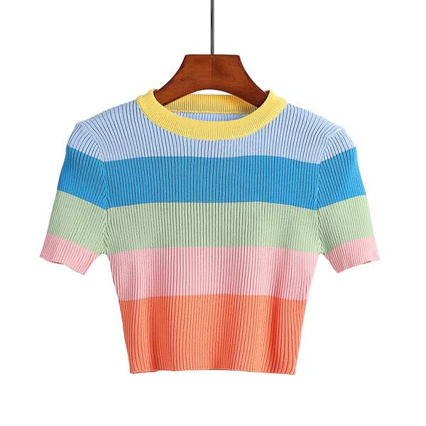 

Colorblock Ribbed Knit Top, Multicolor