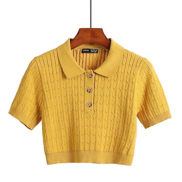 

Half Button Ribbed Knit Top, Yellow