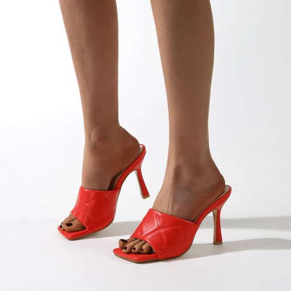 

Quilted Stiletto Heeled Mule Sandals, Red