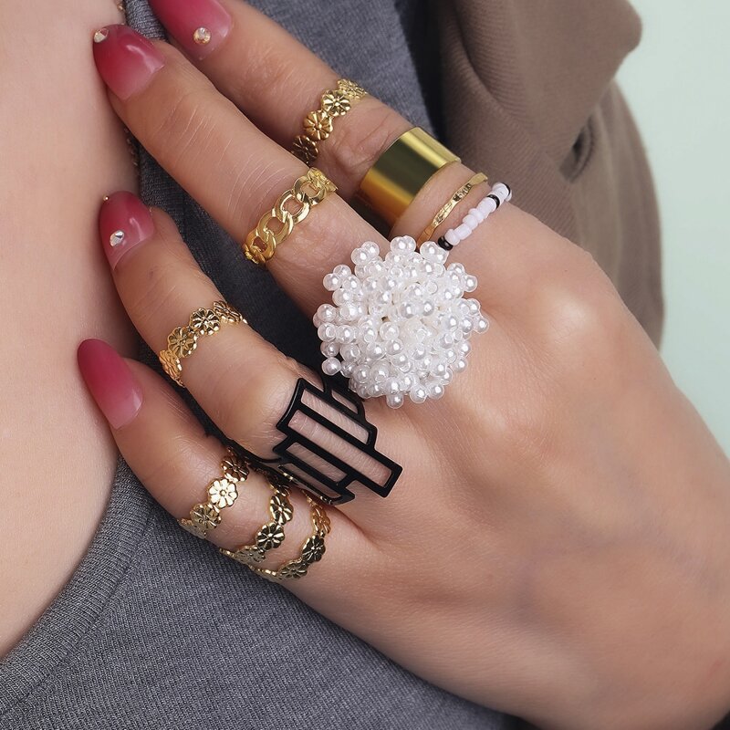 

11pcs Beaded Design Ring, Multicolor