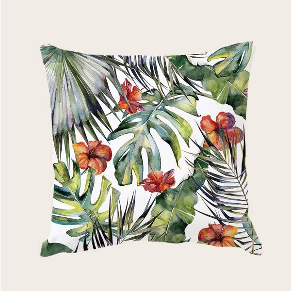 

Leaf Print Cushion Cover Without Filler, Multicolor