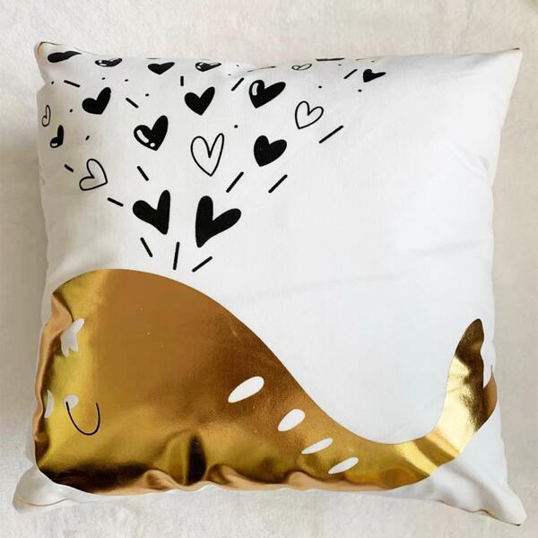 

Whale & Heart Print Cushion Cover Without Filler, Multicolor