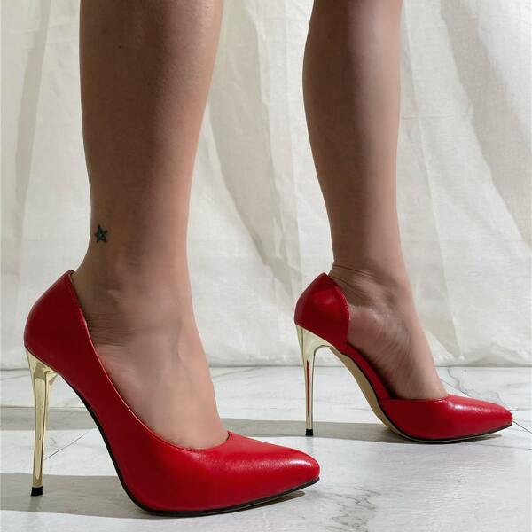 

Point Toe High Heeled Stiletto Court Pumps, Red