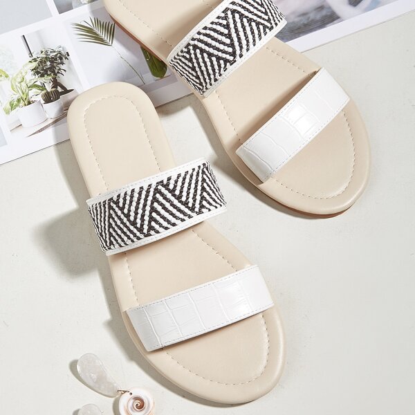 

Croc Embossed Slide Sandals, White