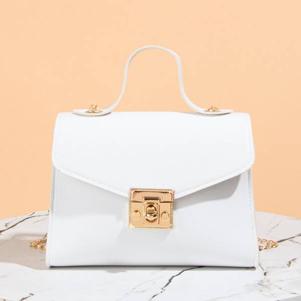 

Twist Lock Flap Chain Bag, White