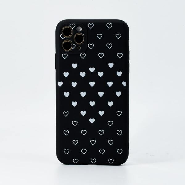 

Allover Heart Print Phone Case, Black and white