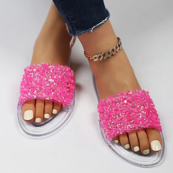 

Allover Rhinestone Decor Jelly Slides, Hot pink