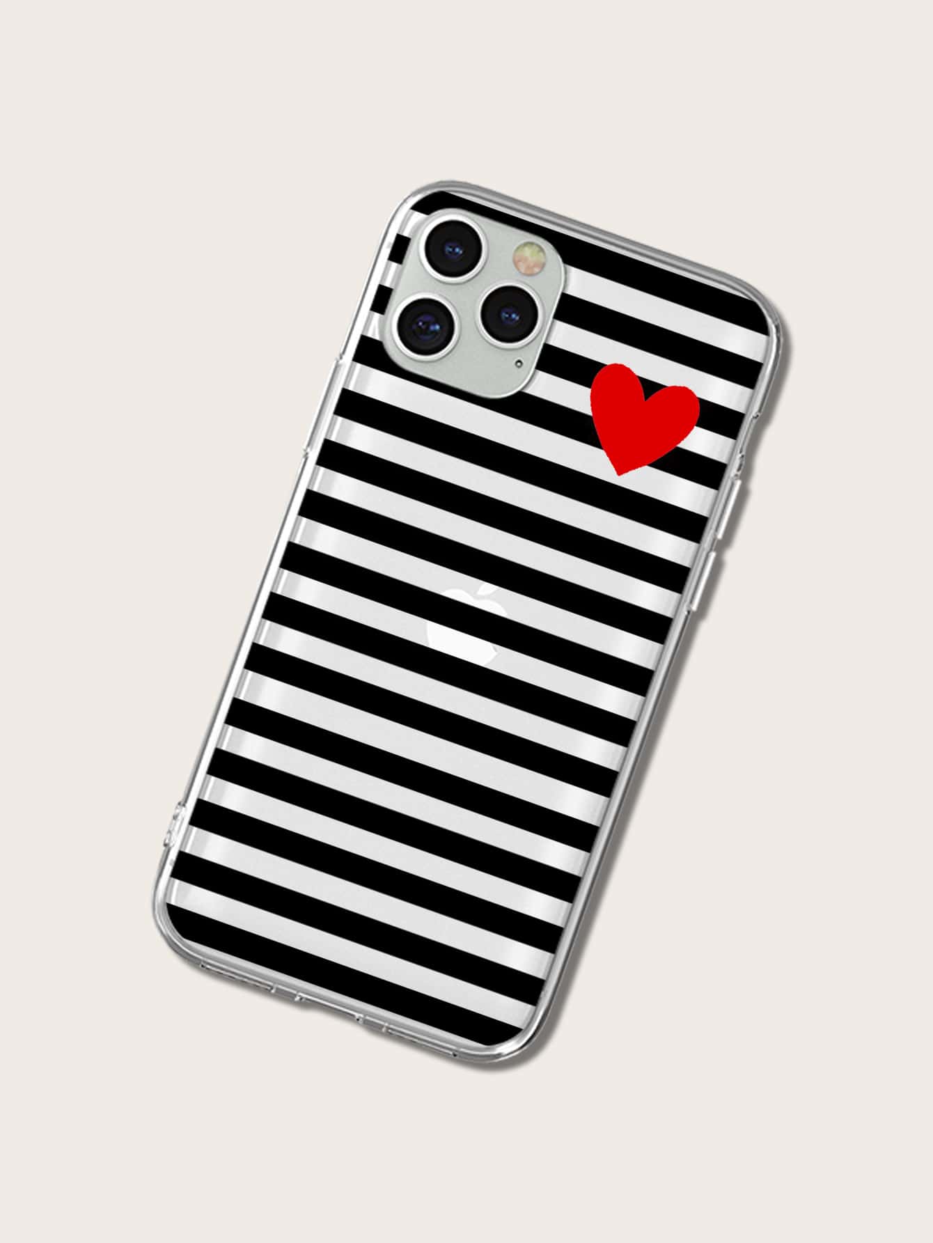 條紋和心形圖案手機殼 - 黑色 - 查看 3